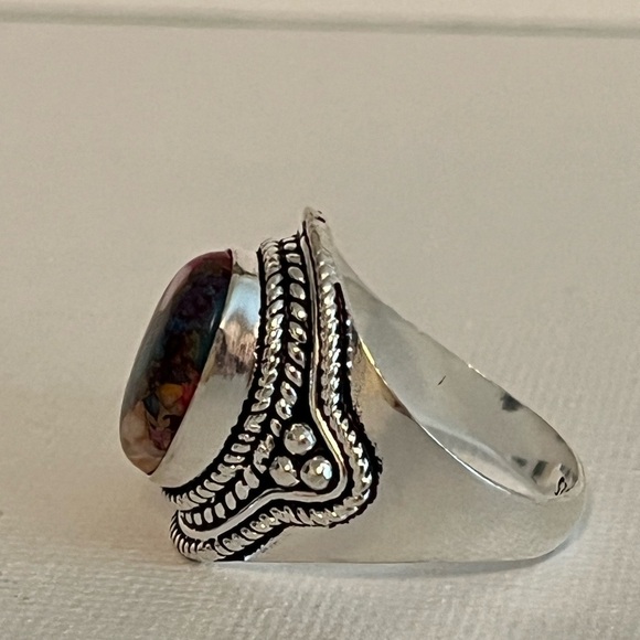 SOLID 925 STERLING SILVER GEMSTONE RING PINK SPINY OYSTER TURQUOISE SIZE 8.75 - Picture 8 of 10